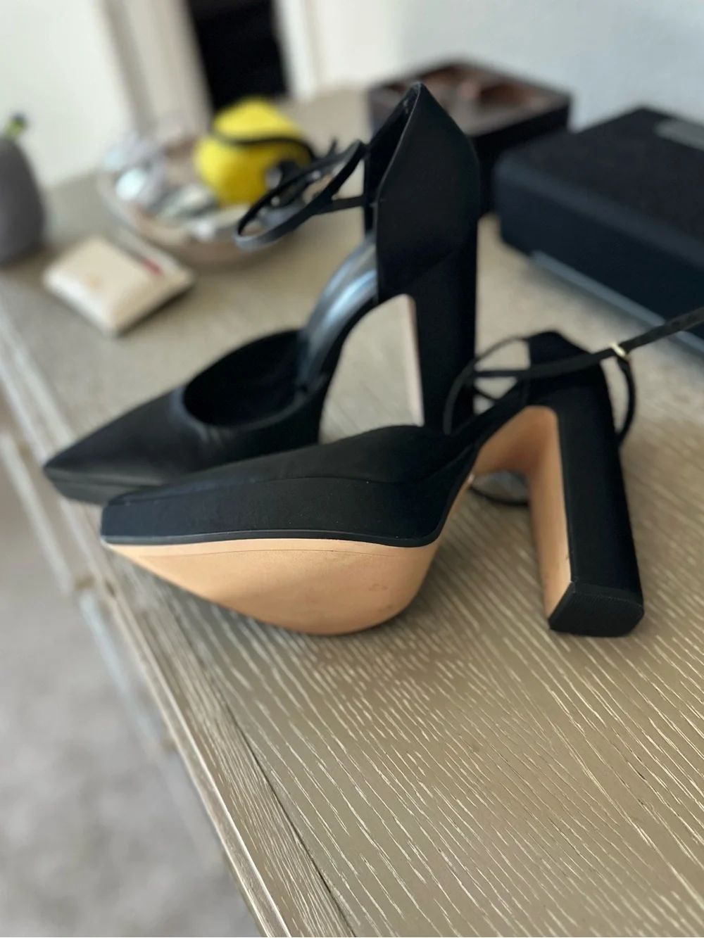 Zara Black Pointed-Toe Ankle-Strap Heels
